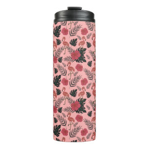 Rosa Flamingo nahtlose Muster Blume und Blätter Thermosbecher