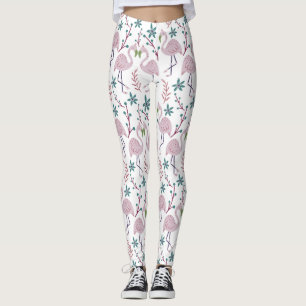 Rosa Flamingo nahtloses Muster auf weißem Hintergr Leggings