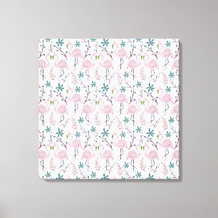 Rosa Flamingo nahtloses Muster auf weißem Hintergr Leinwanddruck