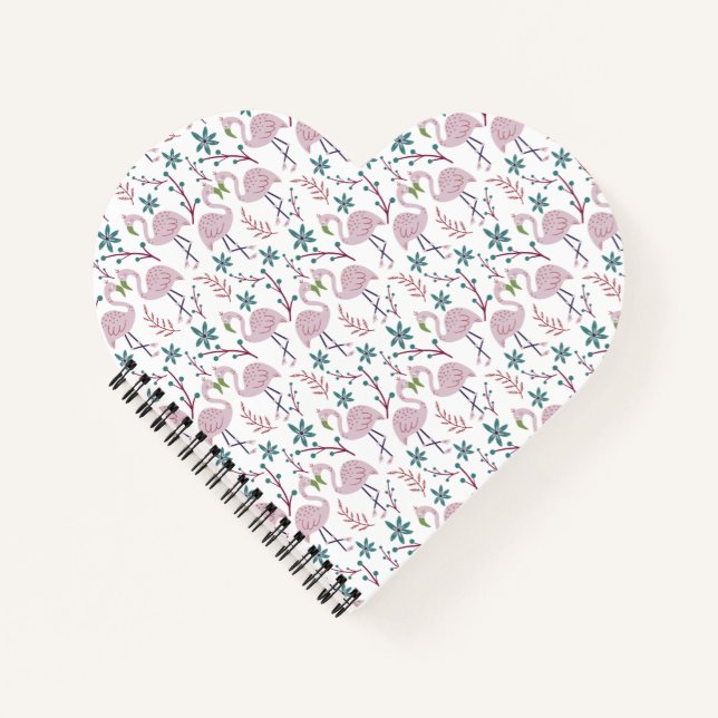 Rosa Flamingo nahtloses Muster auf weißem Hintergr Notizbuch (Vorderseite)