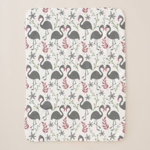 Rosa Flamingo nahtloses Muster Blumen, Blätter Sherpadecke