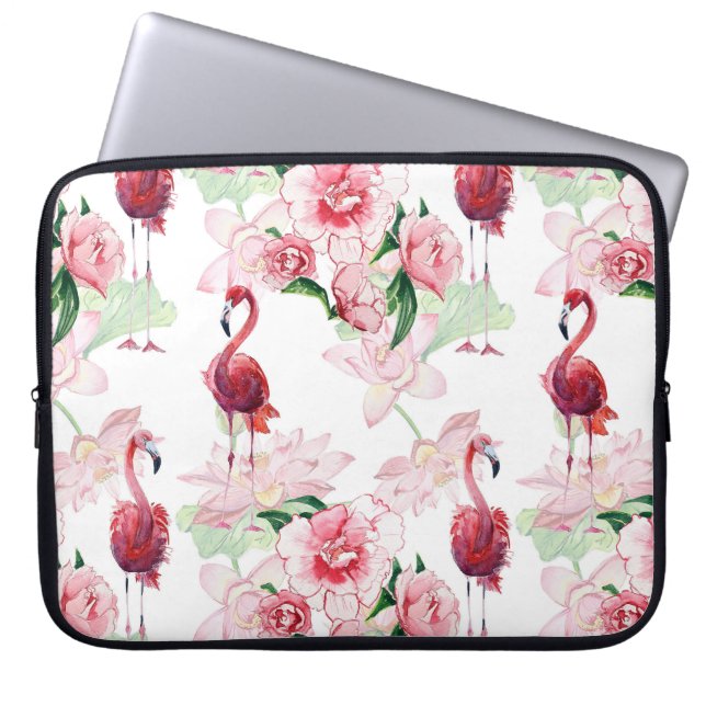 Rosa Flamingo: Nahtloses Muster Elegance Laptopschutzhülle (Vorderseite)