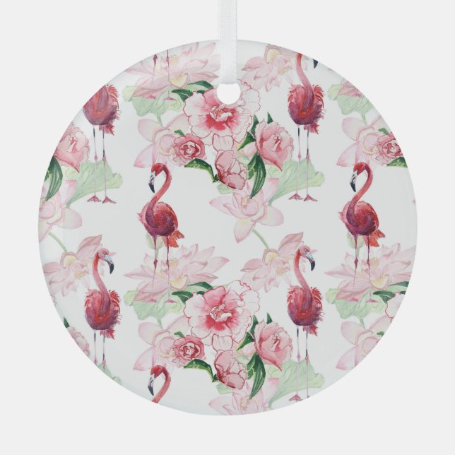 Rosa Flamingo: Nahtloses Muster Elegance Ornament Aus Glas (Vorderseite)