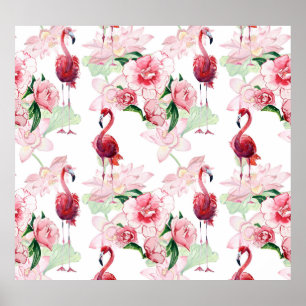 Rosa Flamingo: Nahtloses Muster Elegance Poster
