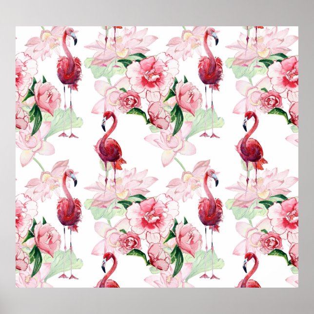 Rosa Flamingo: Nahtloses Muster Elegance Poster (Vorne)