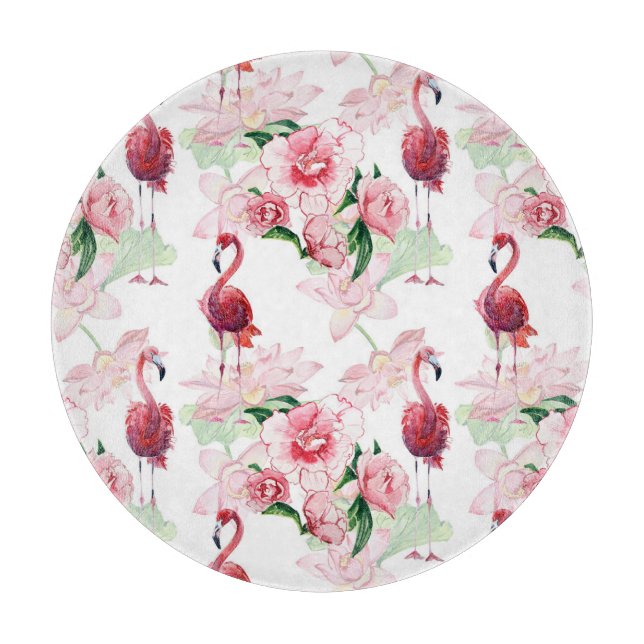 Rosa Flamingo: Nahtloses Muster Elegance Schneidebrett (Vorderseite)