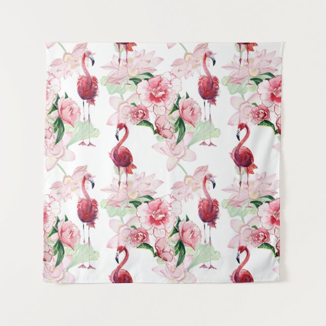 Rosa Flamingo: Nahtloses Muster Elegance Wandteppich (Vorderseite)