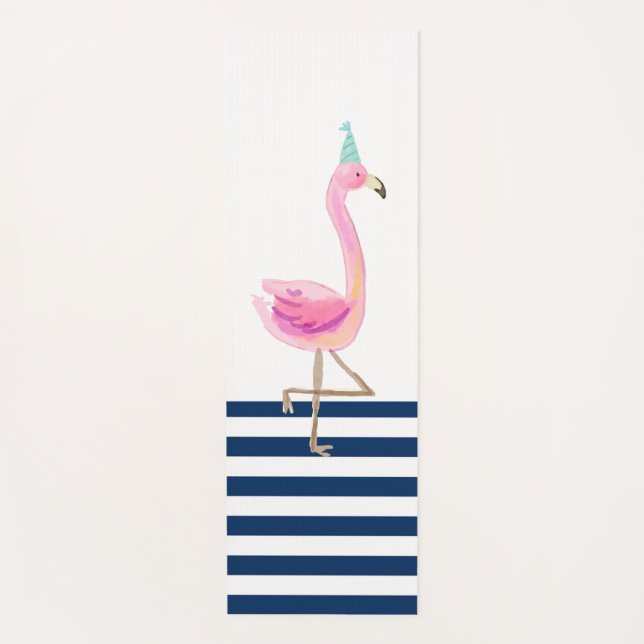 Rosa Flamingo Navy Blaue Streifen Yogamatte (Vorderseite)