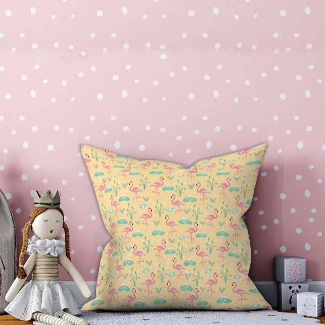 Rosa Flamingo niedlich-gelbes Muster Kissen (Von Creator hochgeladen)