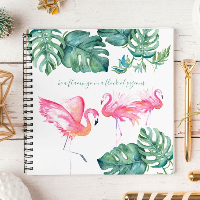 Rosa Flamingo Notizbuch (Pink flamingo notebooks feature watercolor tropical art by Victoria Grigaliunas Do Tell A Belle)