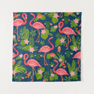 Rosa Flamingo-Ornament auf einem türkisfarbenen St Wandteppich