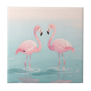 Rosa Flamingo-Paar Aquarell Serenität Fliese