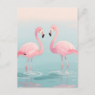 Rosa Flamingo-Paar Aquarell-Serenität Postkarte