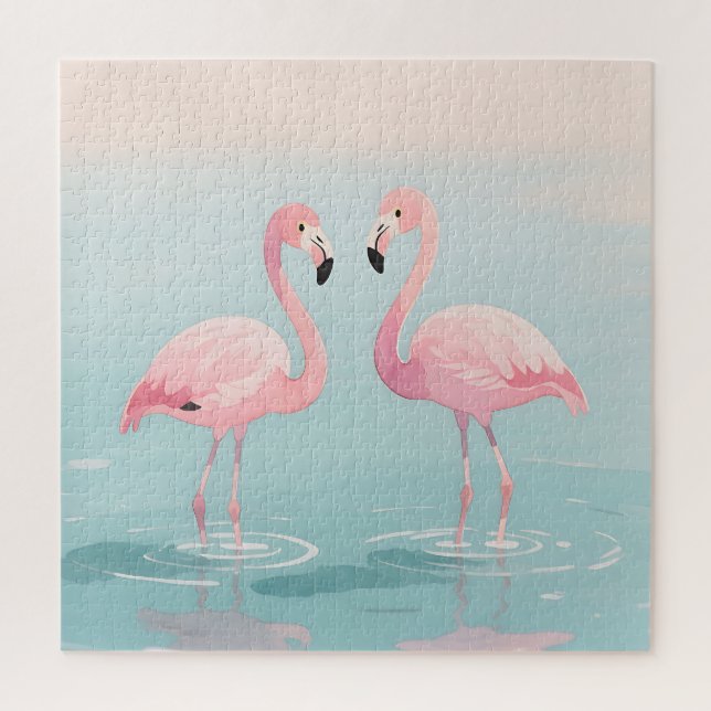 Rosa Flamingo-Paar Wasserfarbe Serenität Puzzle (Vertikal)