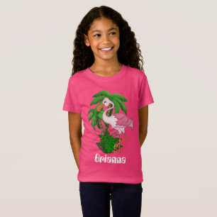 Rosa Flamingo-Palmen Mädchen, anpassbar T - Shirt