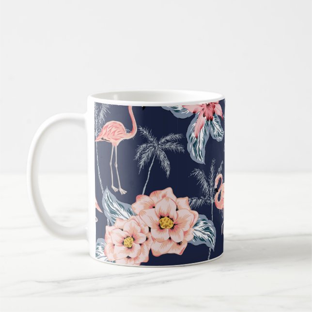 Rosa Flamingo, Palmen, Rose, orchide Blume, le Kaffeetasse (Links)