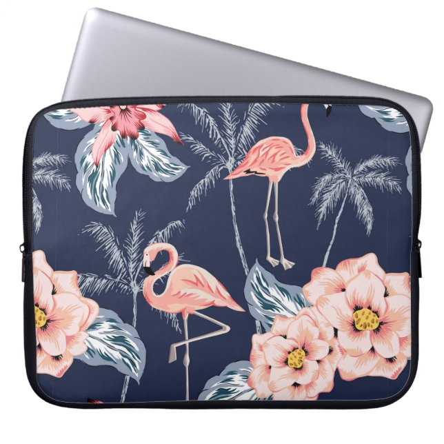 Rosa Flamingo, Palmen, Rose, orchide Blume, le Laptopschutzhülle (Vorderseite)