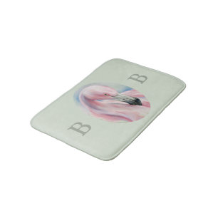 Rosa Flamingo-Pastellkunst-Doppelmonogramm Badematte