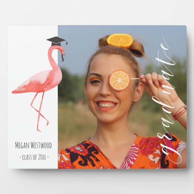 Rosa Flamingo personalisierter Abschluss Foto Plaq Fotoplatte (Vorderseite)