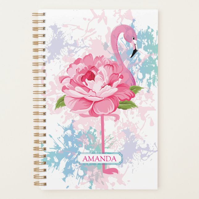 Rosa Flamingo Personalisiertes Design Planer (Vorderseite)