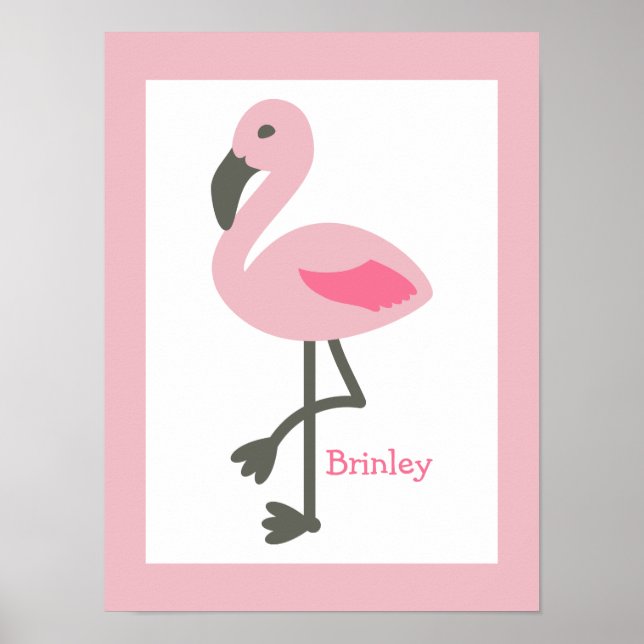 Rosa Flamingo Personalisiertes Kinderzimmer Artwor Poster (Vorne)