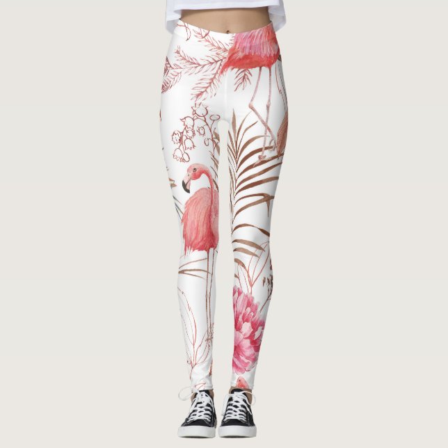 Rosa Flamingo, ponisches Aquarellmuster. Leggings (Vorderseite)