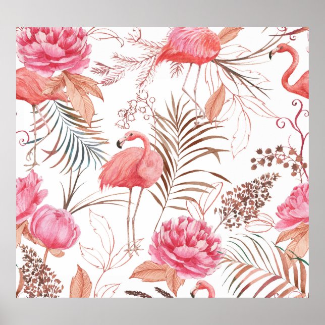 Rosa Flamingo, ponisches Aquarellmuster. Poster (Vorne)