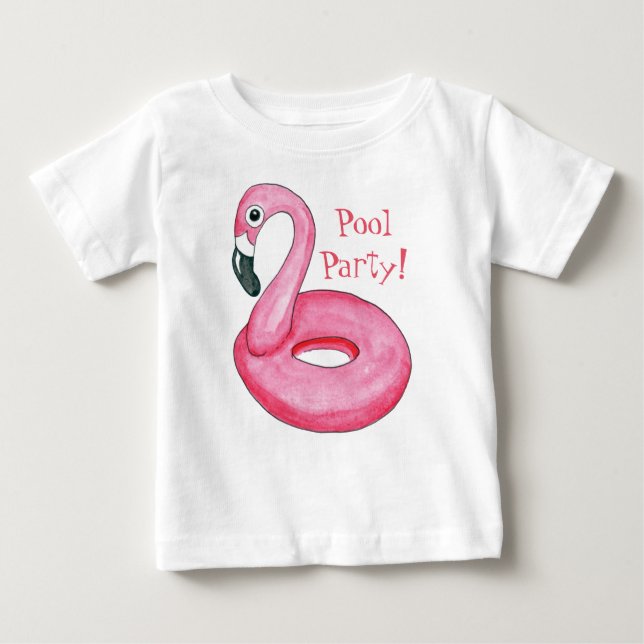 Rosa Flamingo-Pool-Party-Baby-T - Shirt (Vorderseite)