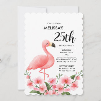 Rosa Flamingo Rosa Orchid Flora 25. Geburtstag Einladung