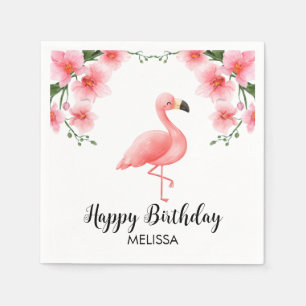 Rosa Flamingo Rosa Orchideen-Blumen-Geburtstag Serviette