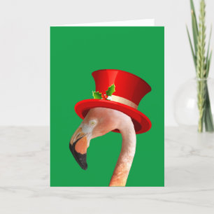 Rosa Flamingo roter Oberhut Weihnachtskarte Feiertagskarte