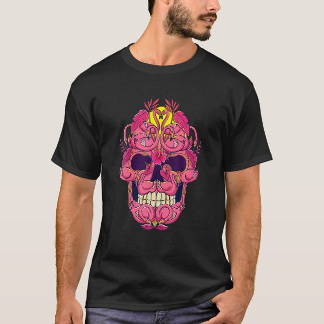 Rosa Flamingo Schädel Brustkrebs T-Shirt (Vorderseite)