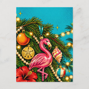 Rosa Flamingo-Schmuck Tropischer Baum Postkarte