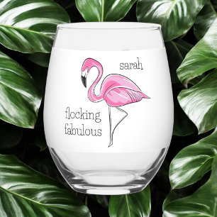 Rosa Flamingo Schwarm Fabelhafte Mädchen Nacht Nam Weinglas Ohne Stiel