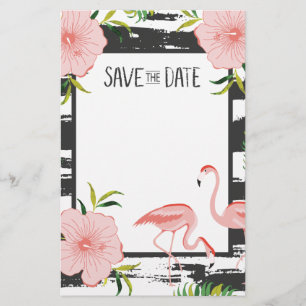 Rosa Flamingo-Schwarzweiss-Streifen retten Datum Briefpapier