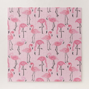 Rosa Flamingo Set, tropisches Sommermuster. Puzzle