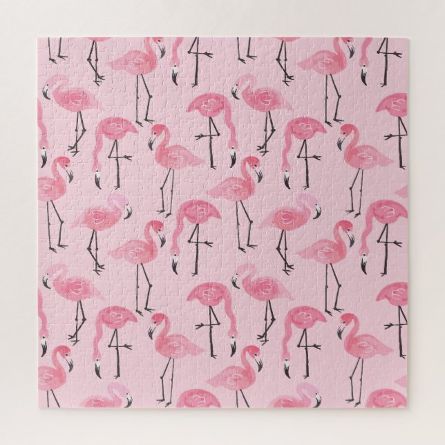 Rosa Flamingo Set, tropisches Sommermuster. Puzzle (Vertikal)