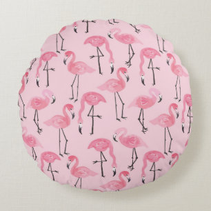 Rosa Flamingo Set, tropisches Sommermuster. Rundes Kissen