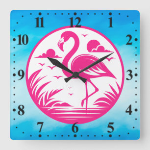 Rosa Flamingo Sommer Kreis Design-68730 Quadratische Wanduhr