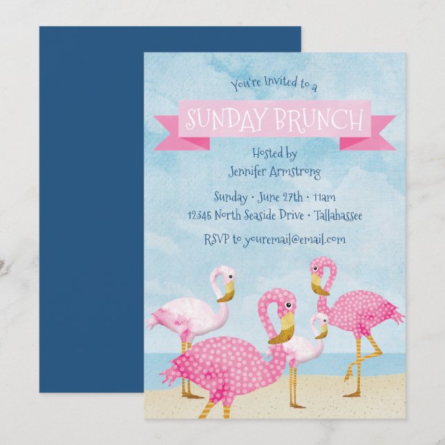 Rosa Flamingo-Sonntagbrunch-Party Einladung (Vorne/Hinten)