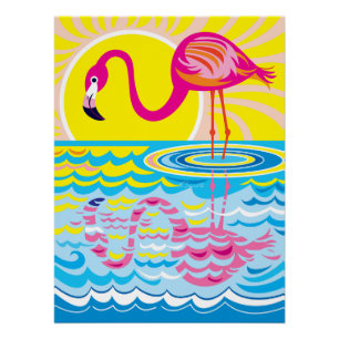 Rosa Flamingo Spiegelung Poster