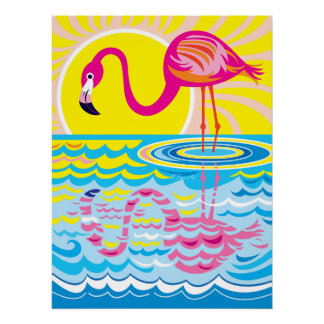 Rosa Flamingo Spiegelung Poster