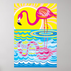Rosa Flamingo Spiegelung Poster