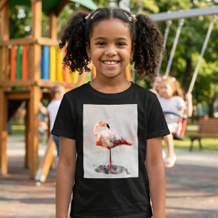 Rosa Flamingo stehend in Wasserfarben-Kunstprint T-Shirt