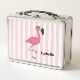 Rosa Flamingo & Streifen Edelstahl Metall Lunch Box