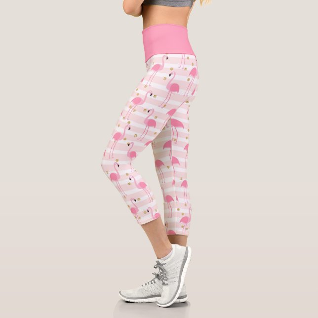 Rosa Flamingo-Streifenmuster Capri Leggings (Links)