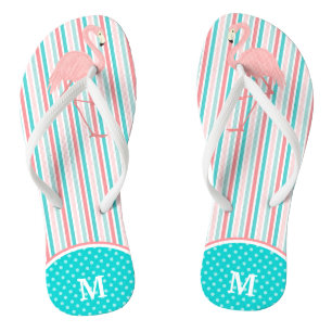 Rosa Flamingo Stripe Monogram Flip Flops