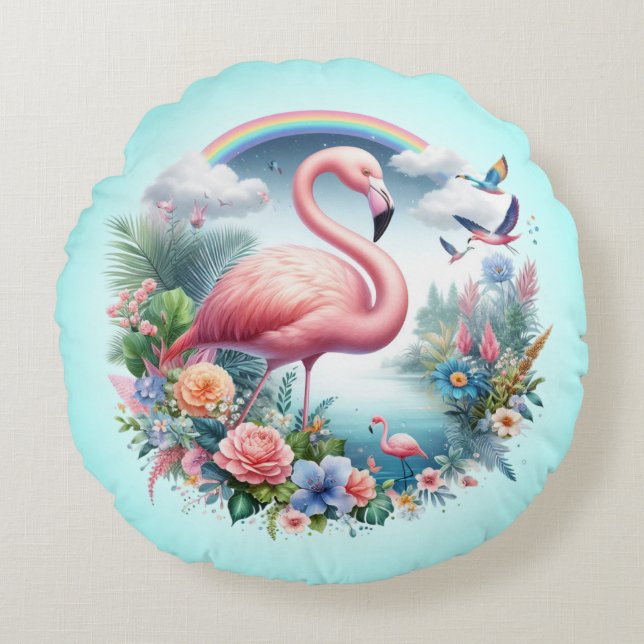 Rosa Flamingo Sublimierung-95158 Rundes Kissen (Vorderseite)