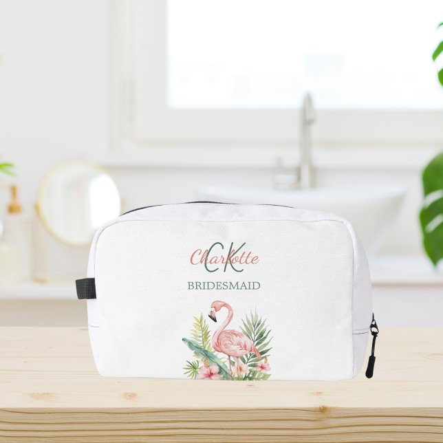 Rosa Flamingo-Tropen-Monogramm-Bräute Waschbeutel (Von Creator hochgeladen)