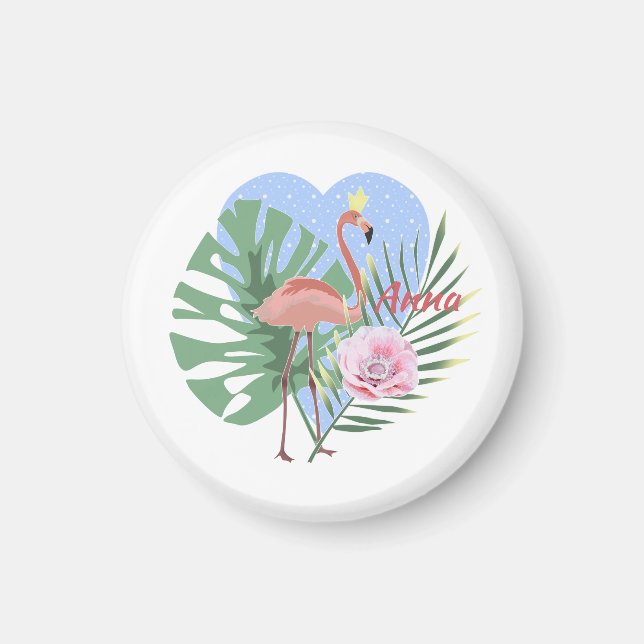 Rosa Flamingo Tropenpalme Magnet (Vorne)